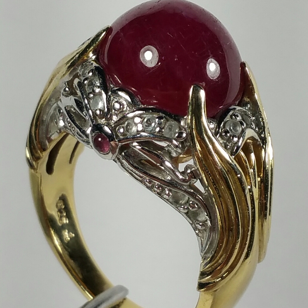 DESIGNER RUBY GOLD PLATE STERLING SILVER RING